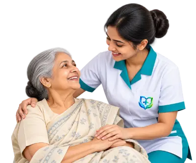 Personalized home care with a nurse supporting an elderly woman